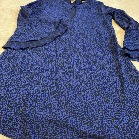Atina Cristina Dark Purple/Blue and Black Dress W/Ruffle Bell Sleeves Size M - Picture 3 of 15